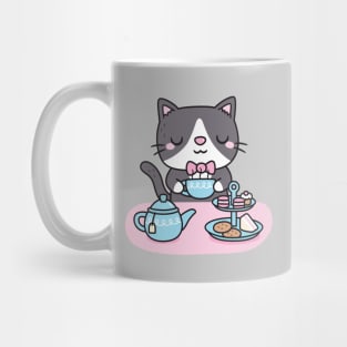 Cute Tuxedo Cat Enjoying Afternoon Tea Pastries And Snacks Mug